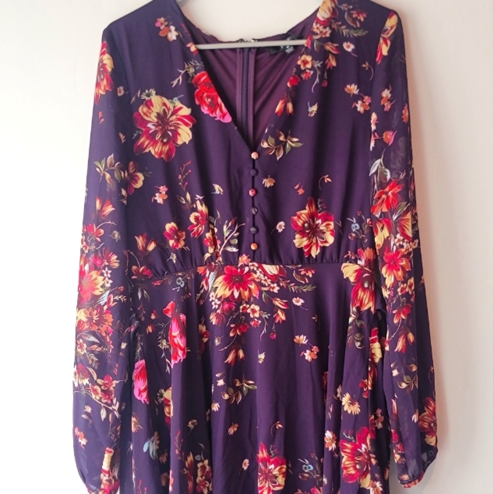 Lulus Always yours plum floral long sleeve skater dress M NWT